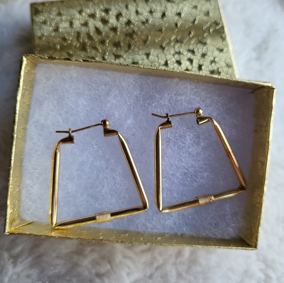 Vintage 14k yellow gold Geometric Hoop earrings✨️ - Picture 3 of 12
